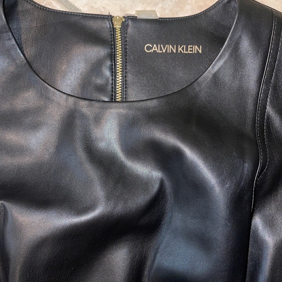 Black Faux Leather Bodycon Lined Sheath Dress stretch - Picture 3 of 8